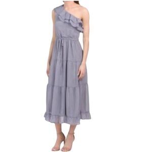 Heartloom Noemi One Shoulder Ruffle Maxi Dress XL Purple Gray Stripe NWT